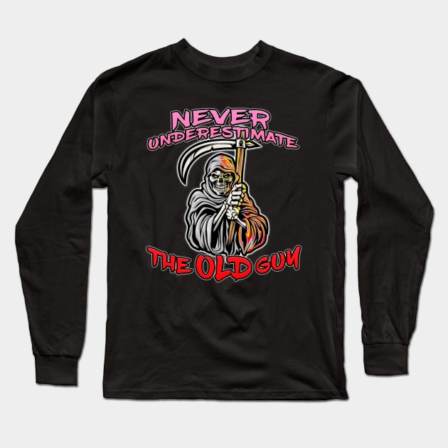 Never Underestimate The Old Guy Reaper Red Long Sleeve T-Shirt by Shawnsonart